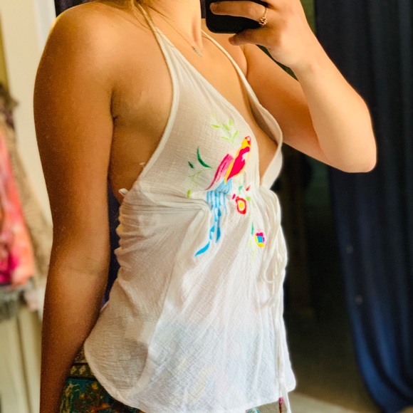 Boho gauze white embroidered halter tank small - Picture 3 of 5